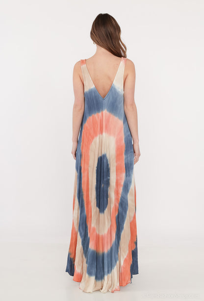 Robe Motif Tie&Dye Maxi Bretelles Larges Col V