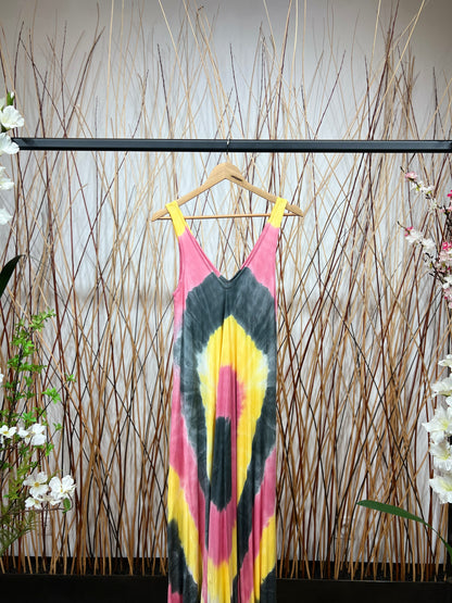 Robe Motif Tie&Dye Maxi Bretelles Larges Col V