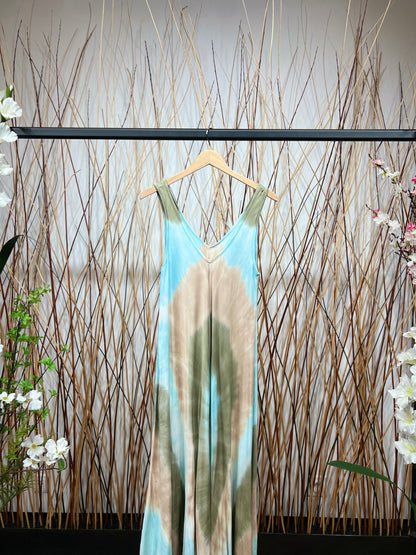Robe Motif Tie&Dye Maxi Bretelles Larges Col V