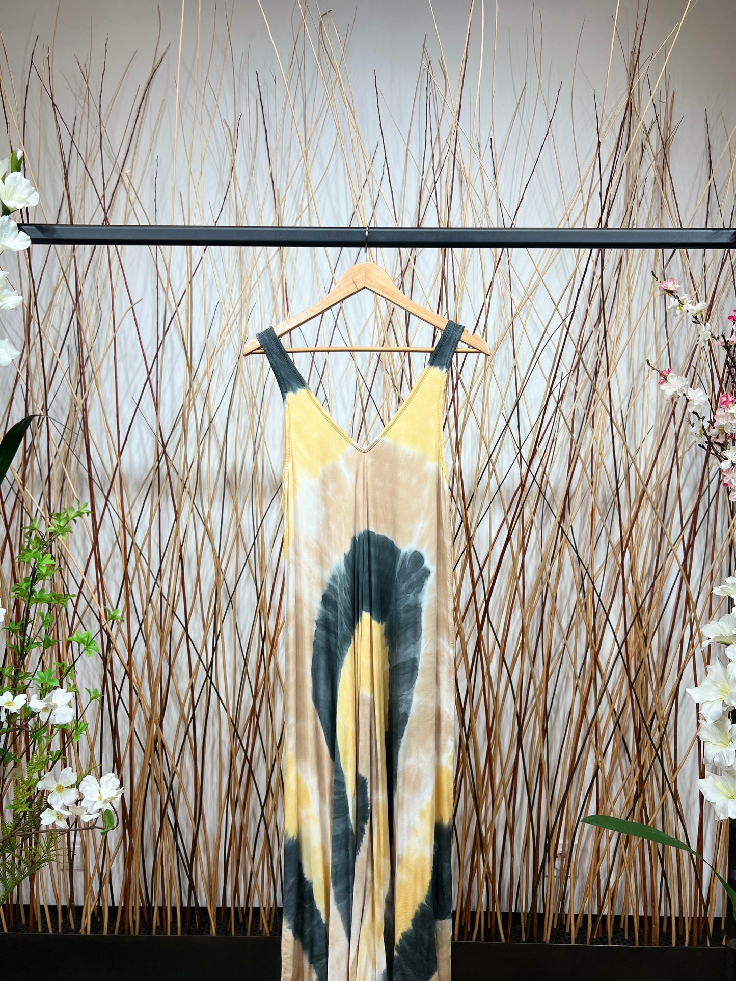 Robe Motif Tie&Dye Maxi Bretelles Larges Col V