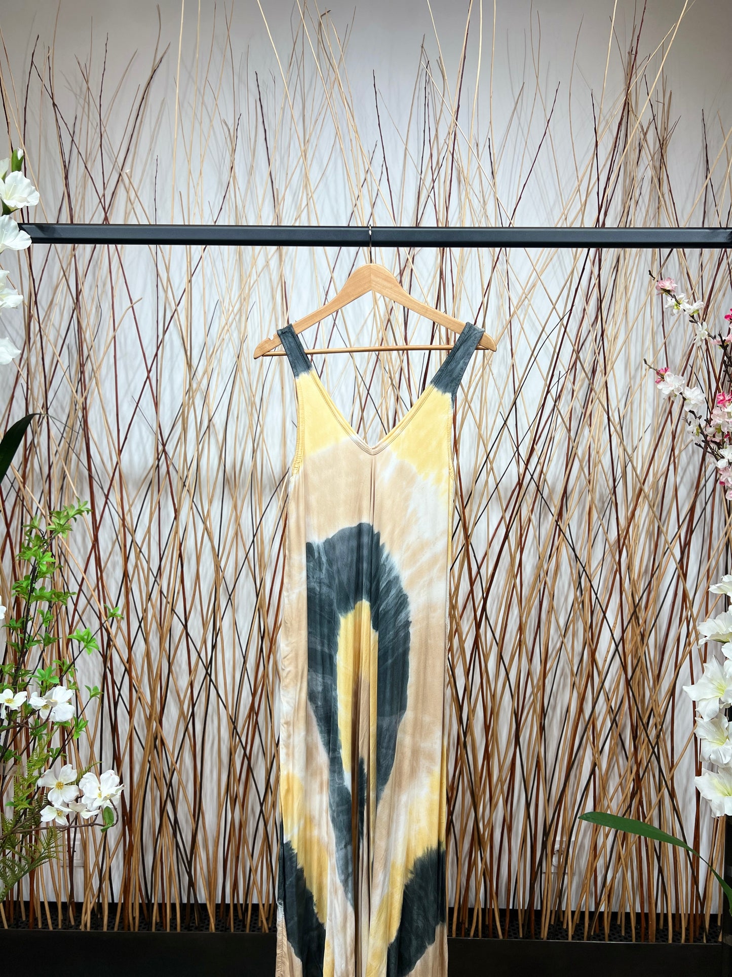 Robe Motif Tie&Dye Maxi Bretelles Larges Col V