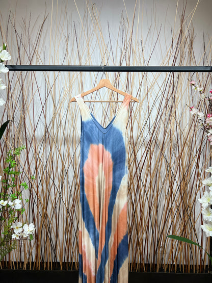 Robe Motif Tie&Dye Maxi Bretelles Larges Col V