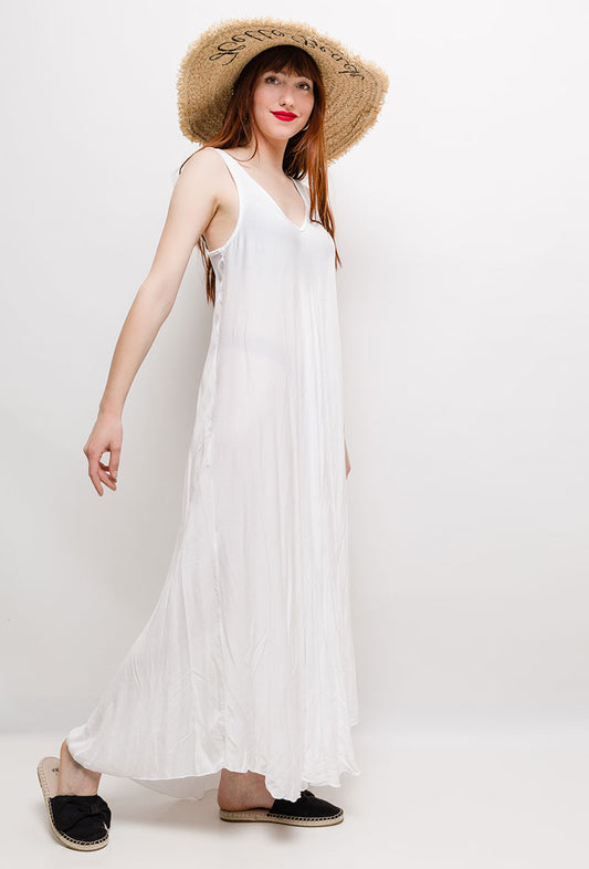 Robe Simple Maxi Bretelles Larges Col V