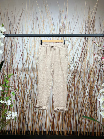Pantalon 100% Lin Coupe Ballon Large Midi Nœud Ajustable