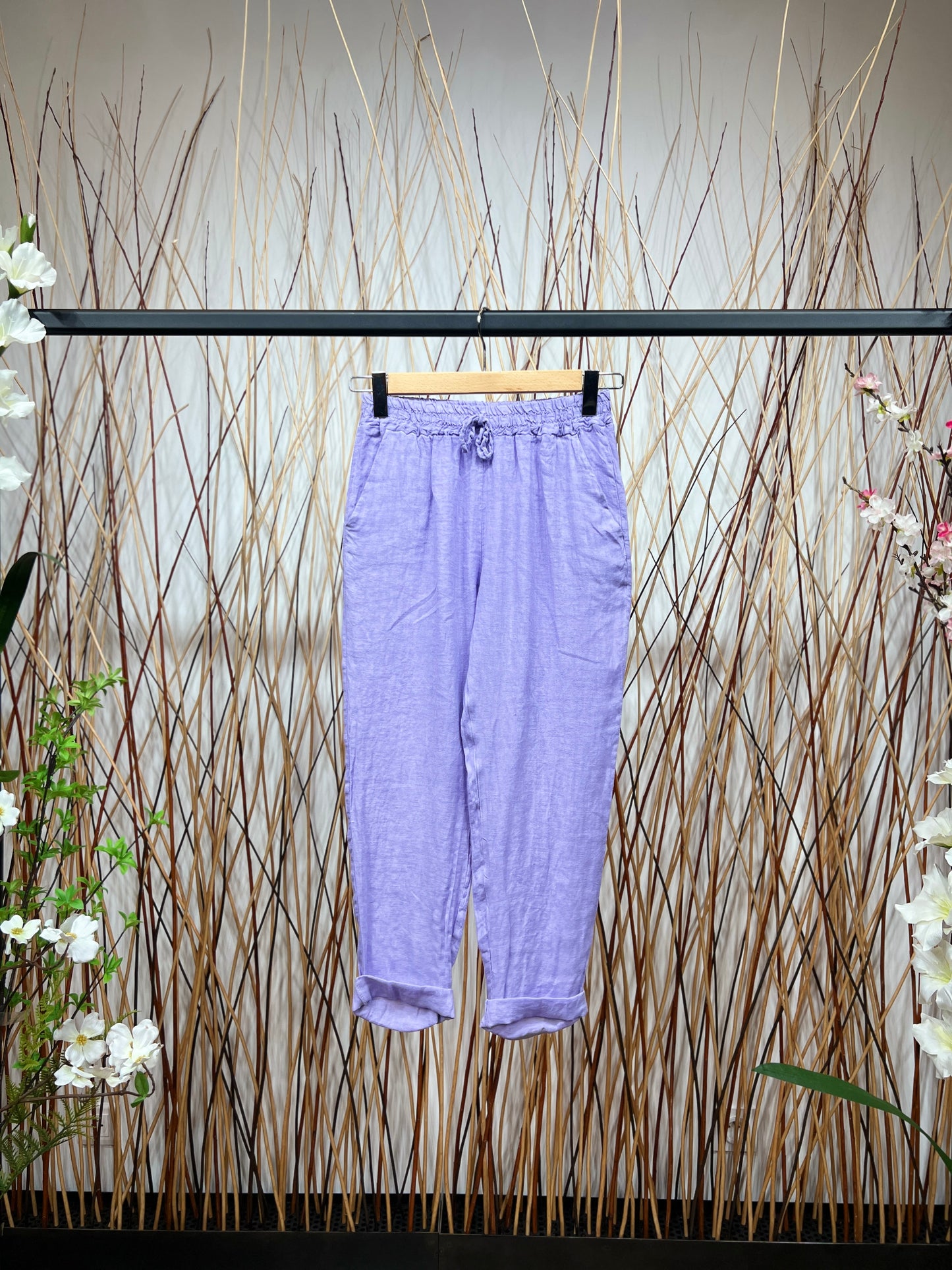 Pantalon 100% Lin Coupe Ballon Large Midi Nœud Ajustable