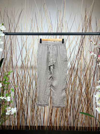 Pantalon 100% Lin Coupe Ballon Large Midi Nœud Ajustable