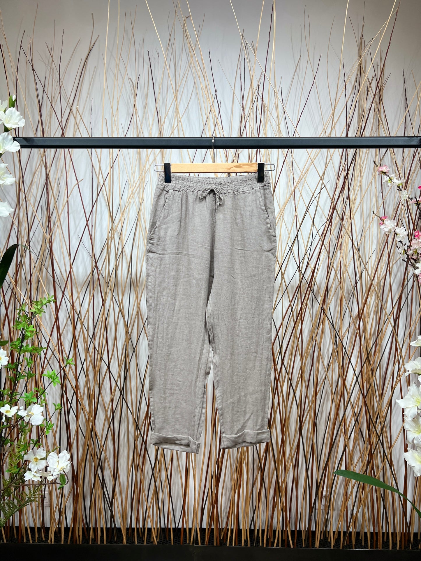 Pantalon 100% Lin Coupe Ballon Large Midi Nœud Ajustable