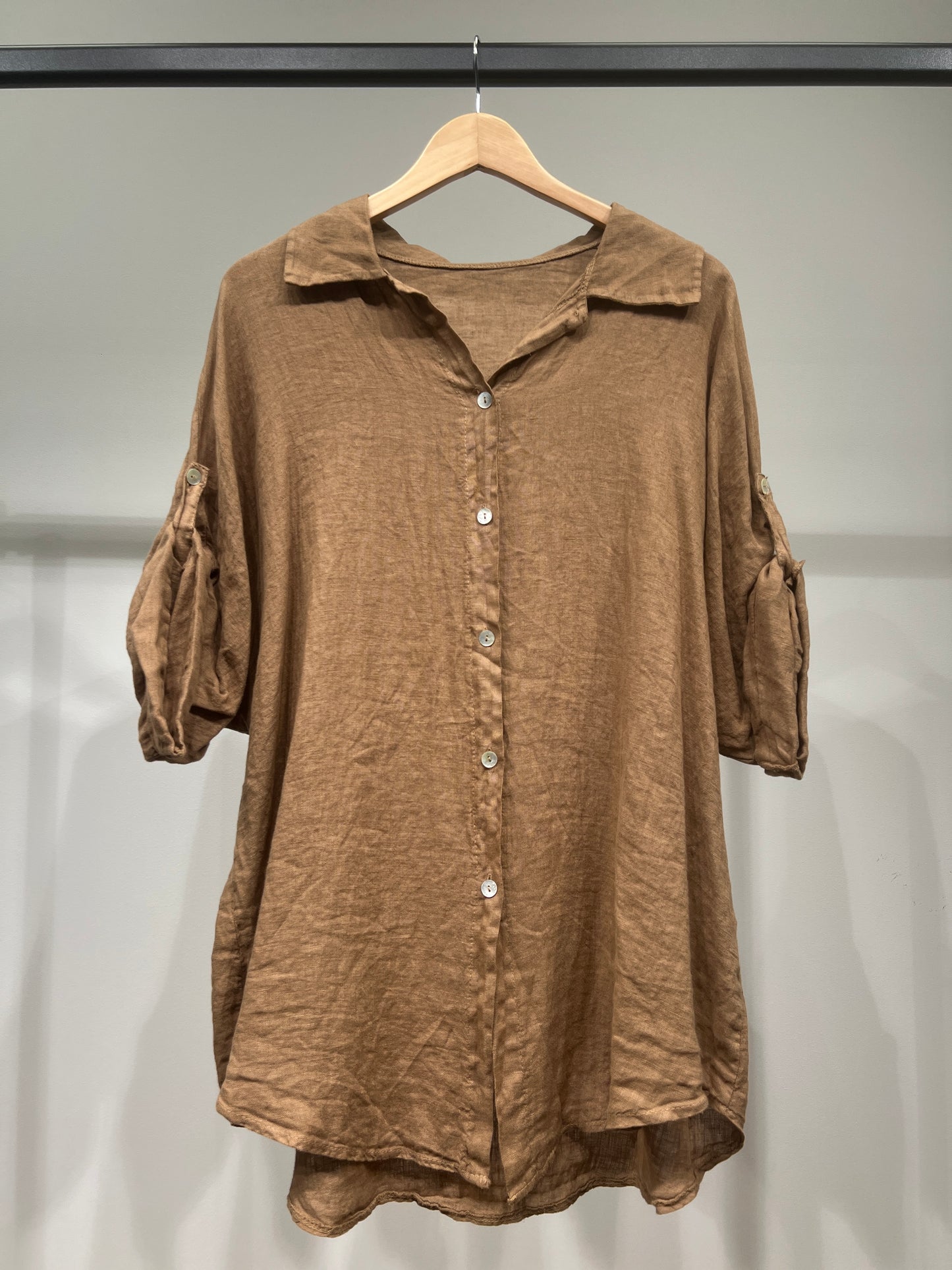 Loose 3/4 Sleeve Buttoned Shirt 100% Linen