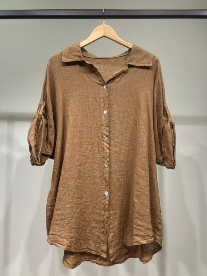 Loose 3/4 Sleeve Buttoned Shirt 100% Linen