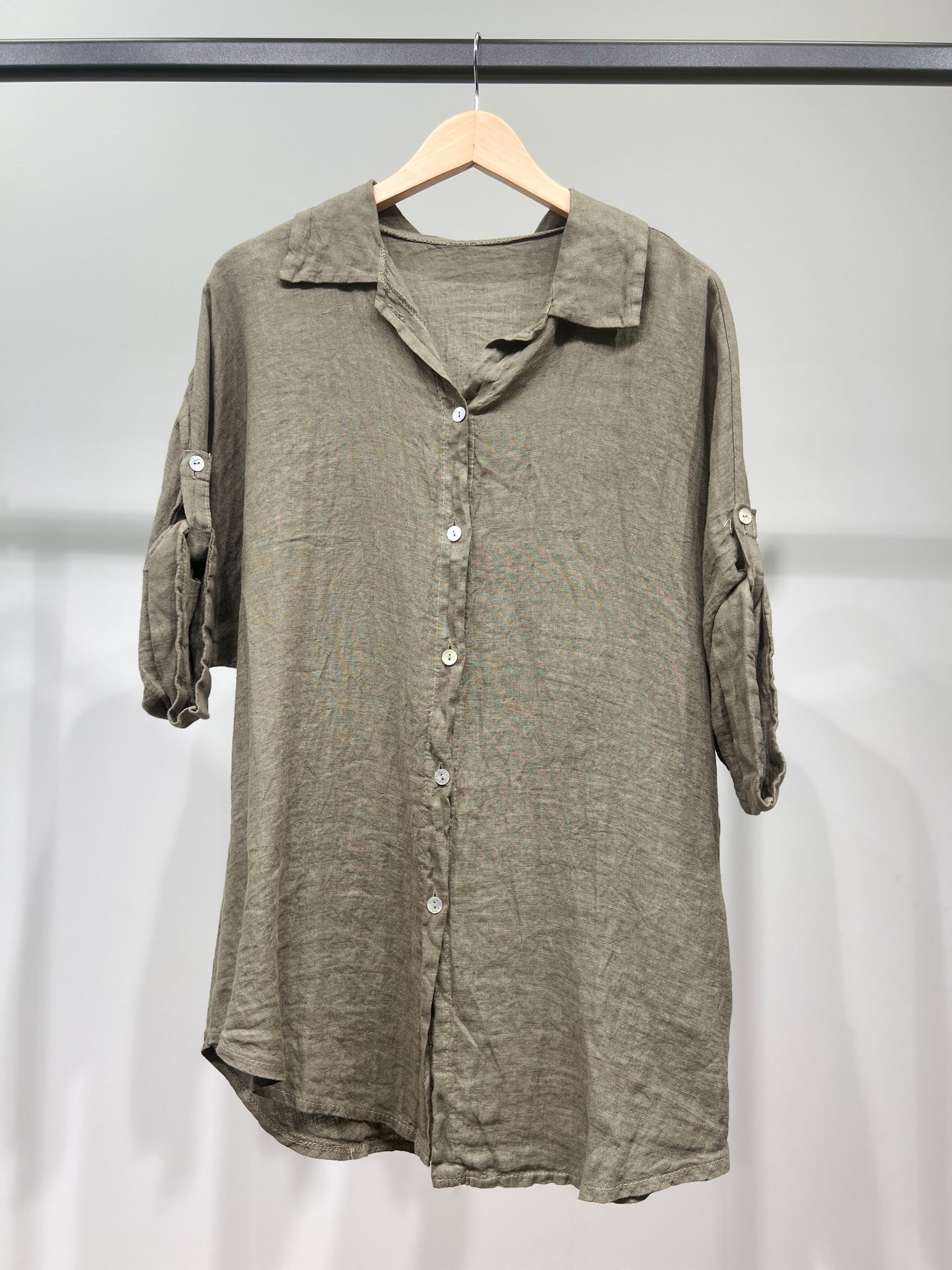 Loose 3/4 Sleeve Buttoned Shirt 100% Linen