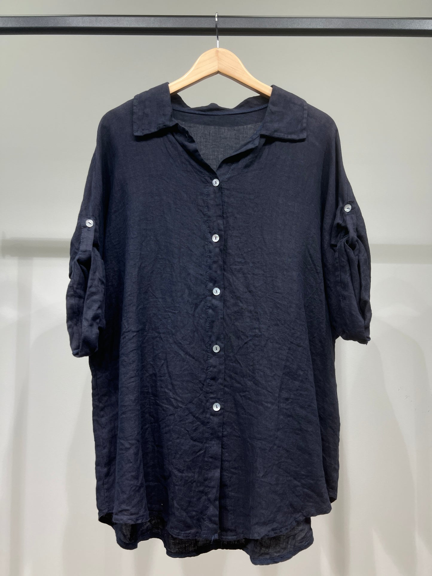 Loose 3/4 Sleeve Buttoned Shirt 100% Linen