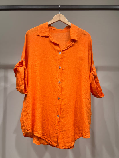 Loose 3/4 Sleeve Buttoned Shirt 100% Linen