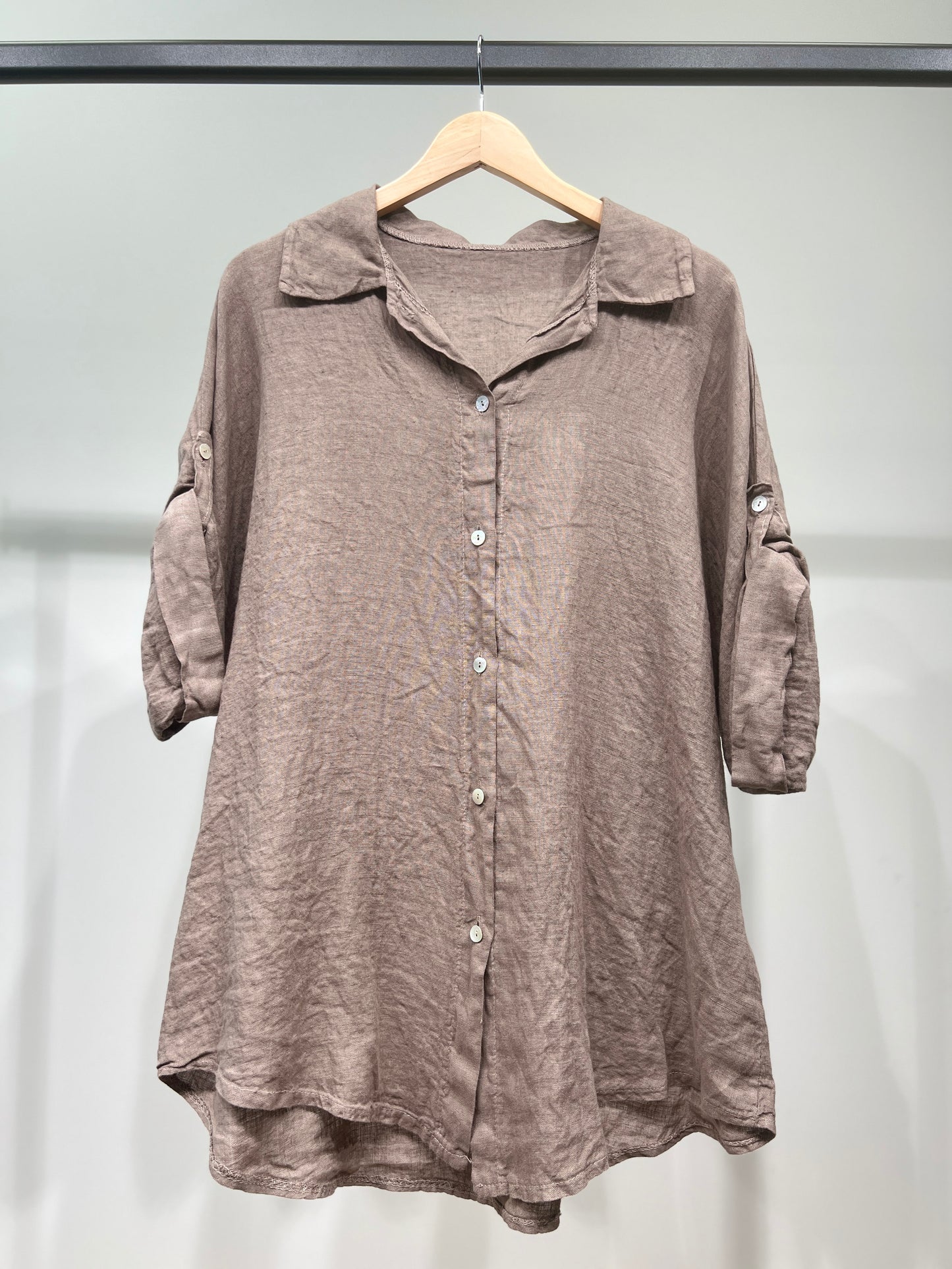 Loose 3/4 Sleeve Buttoned Shirt 100% Linen