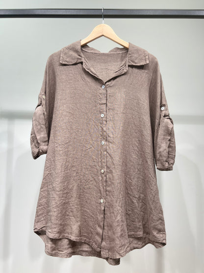 Loose 3/4 Sleeve Buttoned Shirt 100% Linen