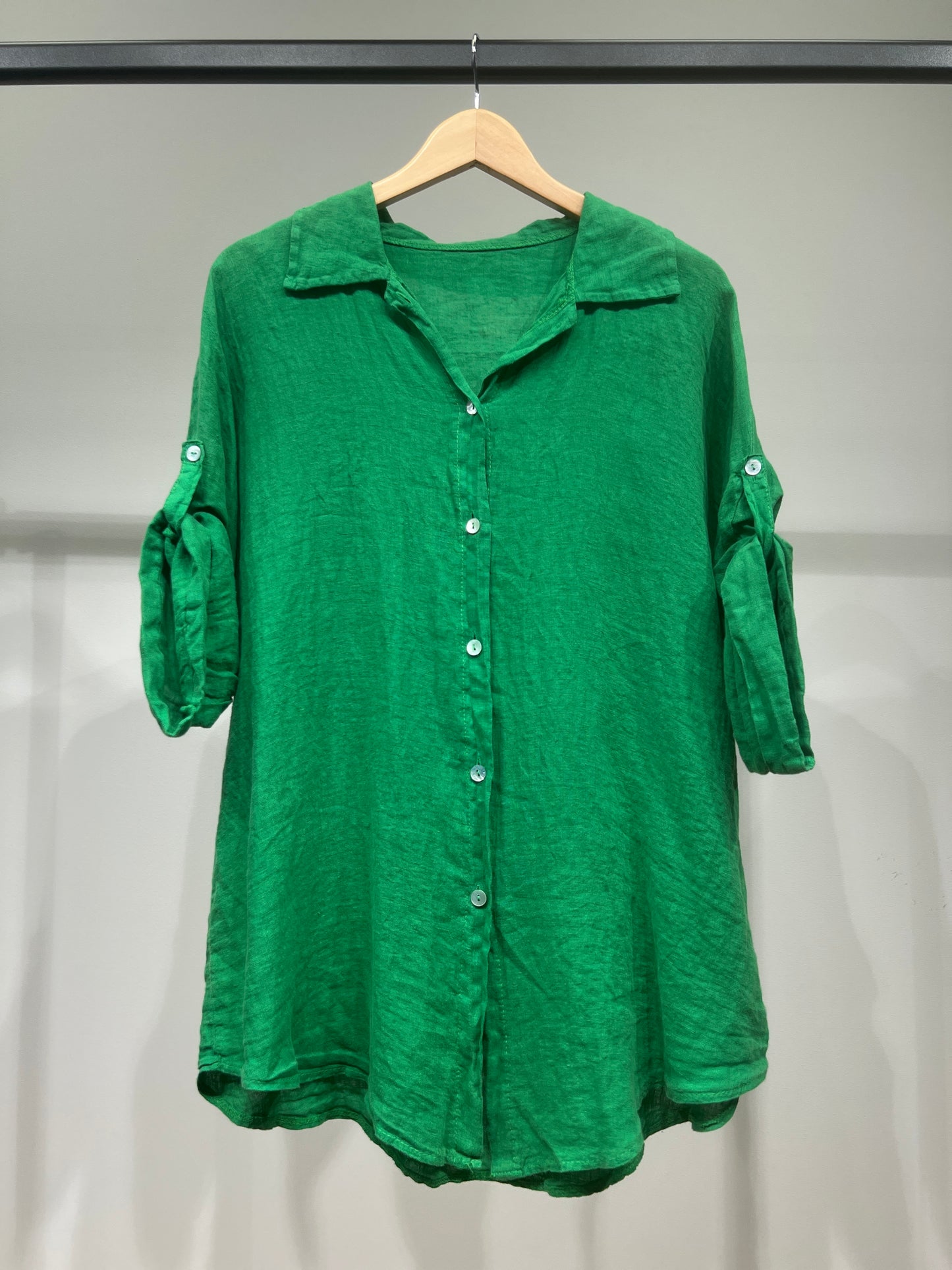 Loose 3/4 Sleeve Buttoned Shirt 100% Linen