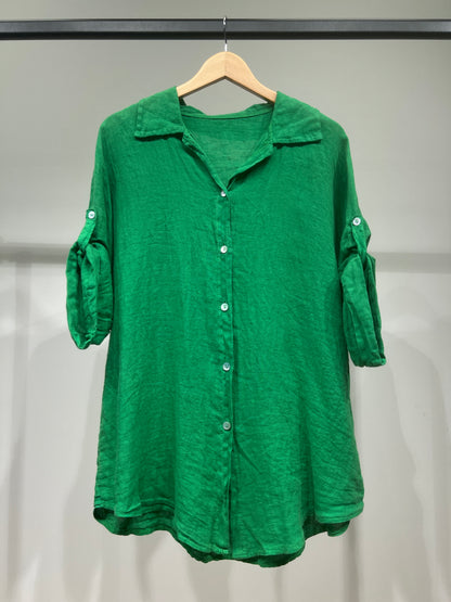 Loose 3/4 Sleeve Buttoned Shirt 100% Linen