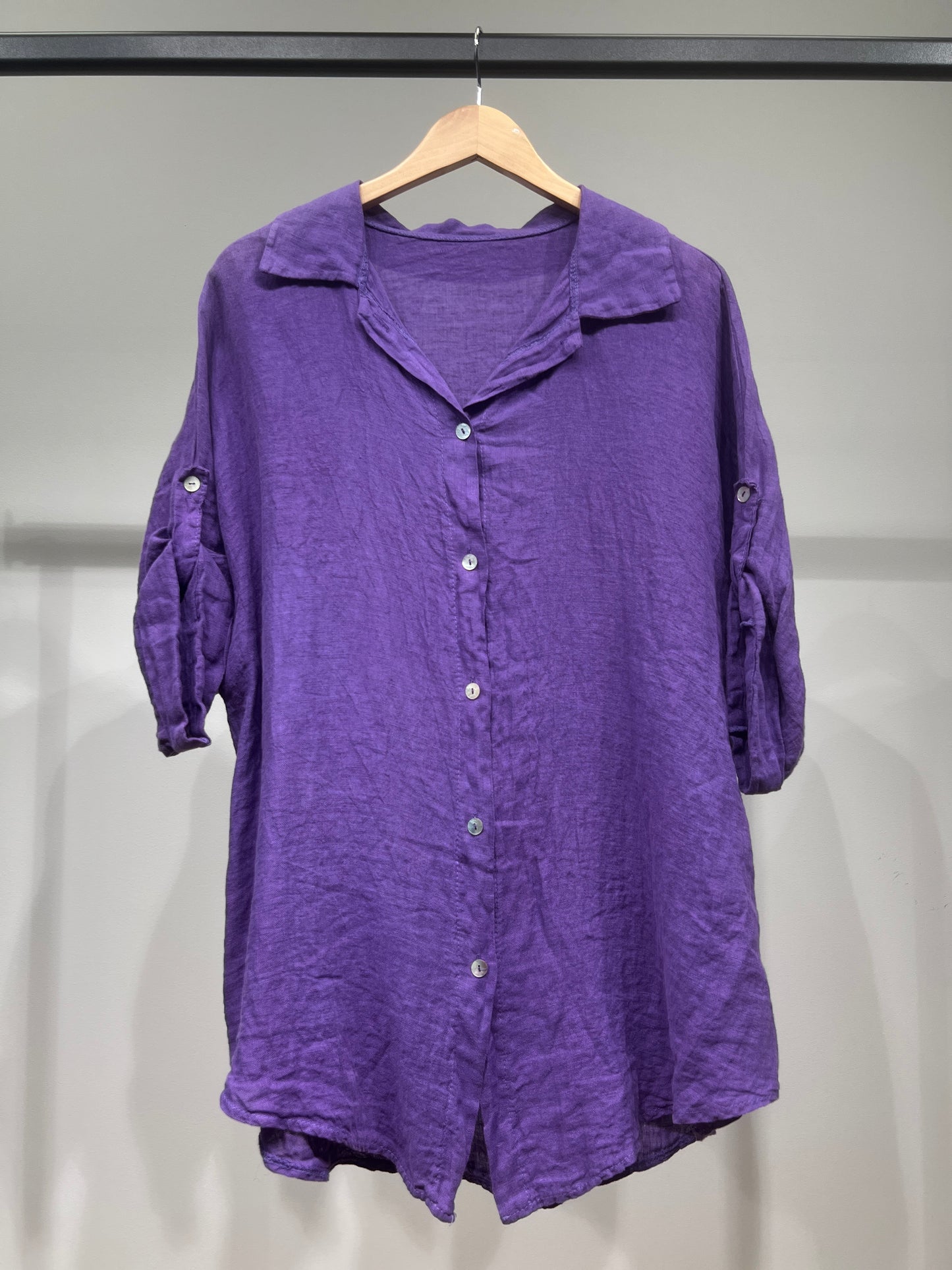 Loose 3/4 Sleeve Buttoned Shirt 100% Linen