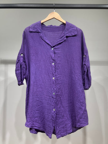 Loose 3/4 Sleeve Buttoned Shirt 100% Linen