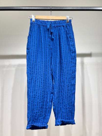 Pantalon Léger à Rayures Taille Élastique & Cordon 100% Lin