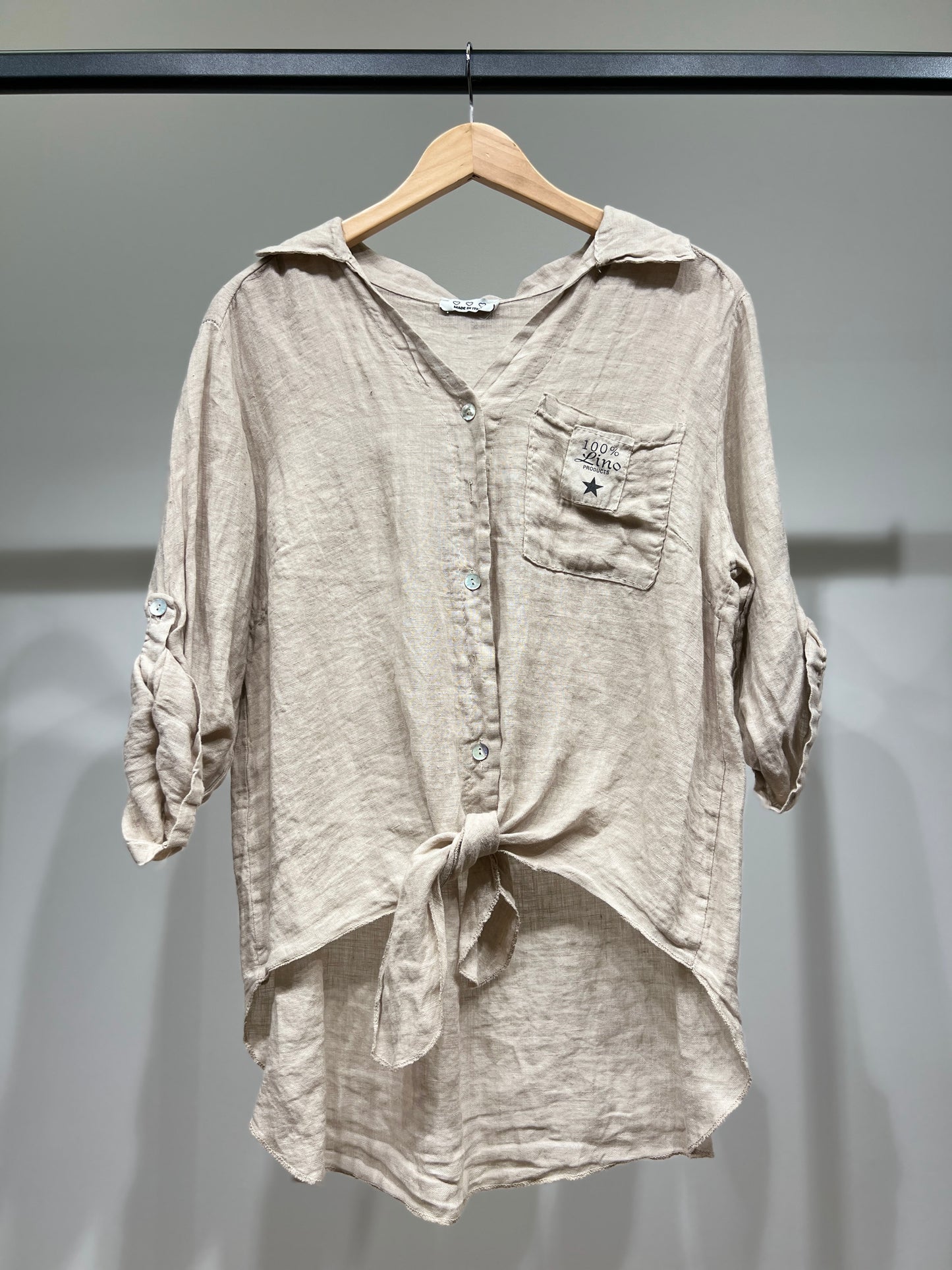 Chemise Manche Retroussable à Nouer à L'Avant 100% Lin