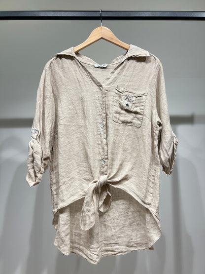Chemise Manche Retroussable à Nouer à L'Avant 100% Lin