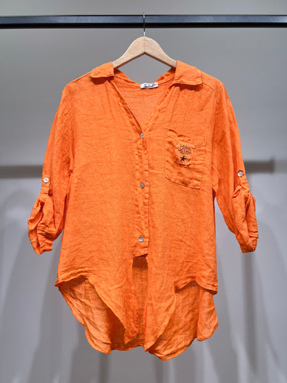 Chemise Manche Retroussable à Nouer à L'Avant 100% Lin