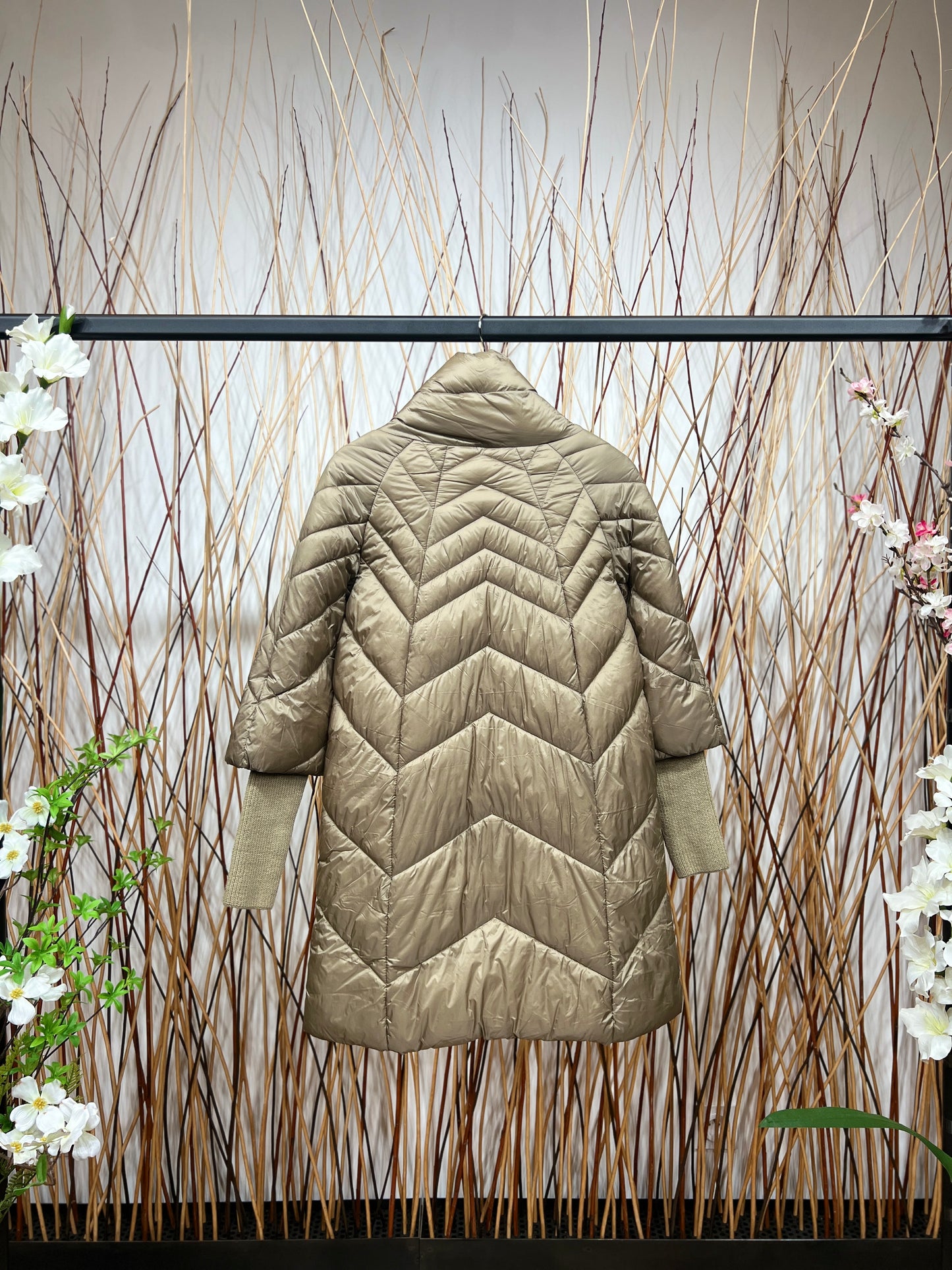 Doudoune Mi-Cuisse Col Montant Manche 3/4 Côtelé Long Taillé S-M-L-XL