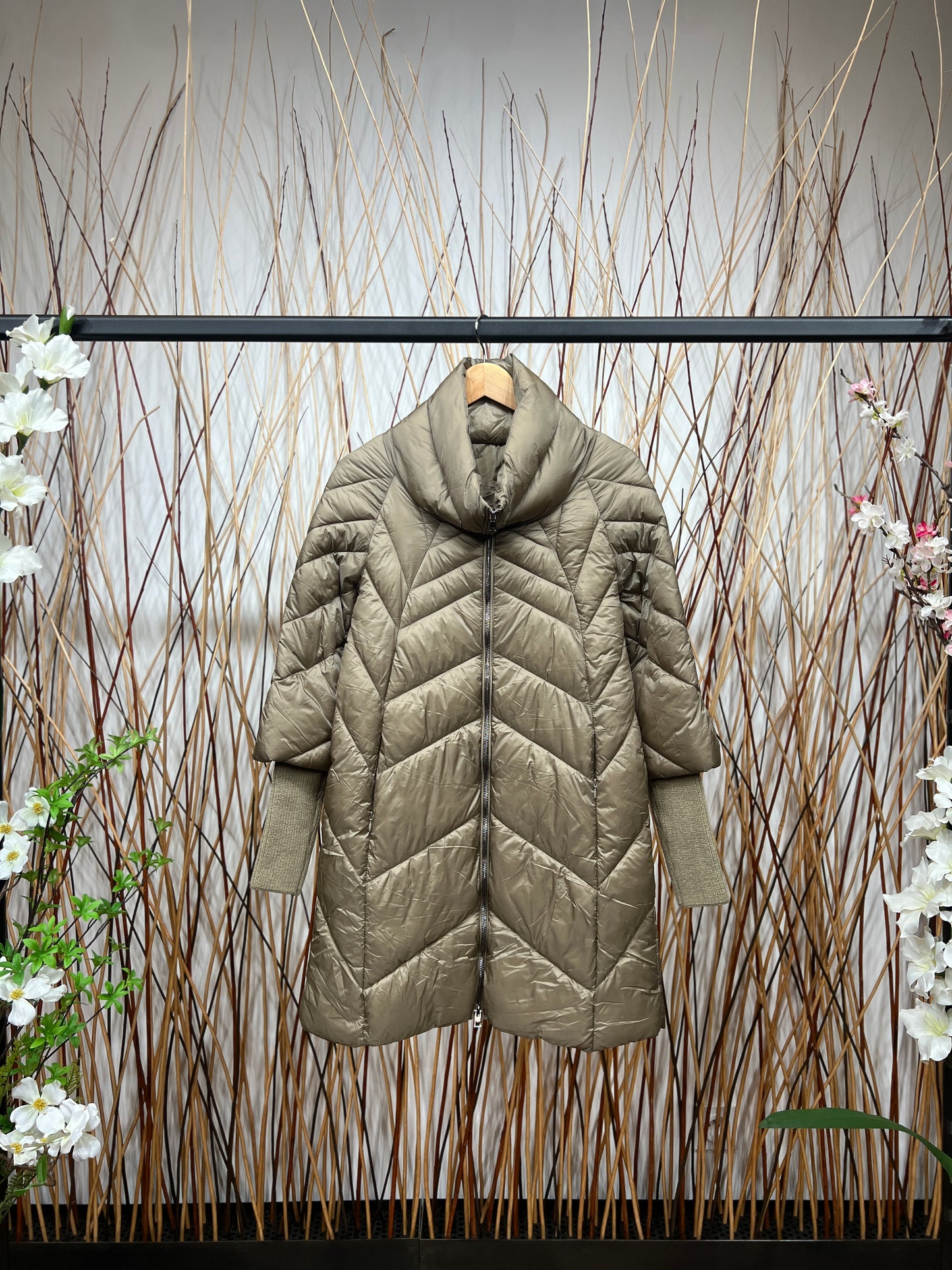 Doudoune Mi-Cuisse Col Montant Manche 3/4 Côtelé Long Taillé S-M-L-XL
