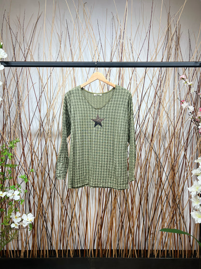 T-Shirt Col Rond Motif Pied De Poule Imprimé Étoile