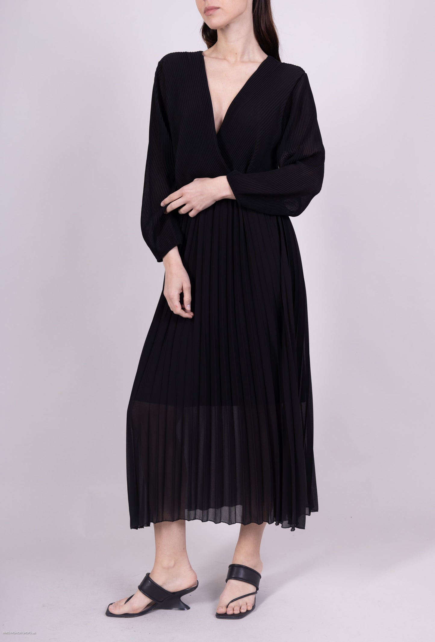 Robe Cache Cœur Plissé Couleur Uni Doublure Viscose