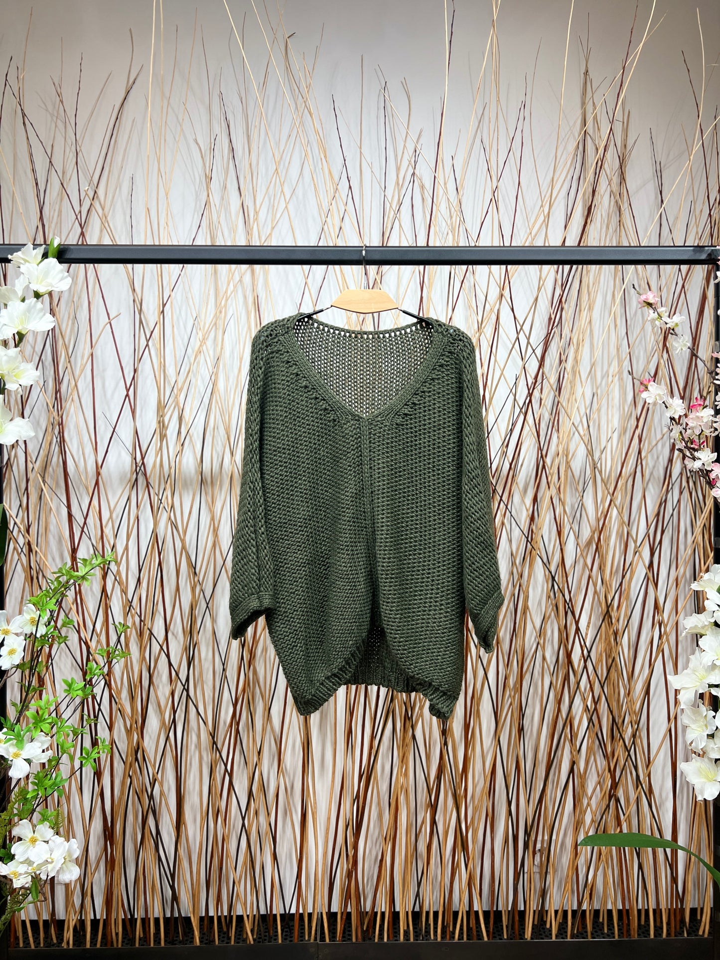 Pull En Maille Large Col Dégagé Manche 3/4 15% Alpaga Taille Élastique