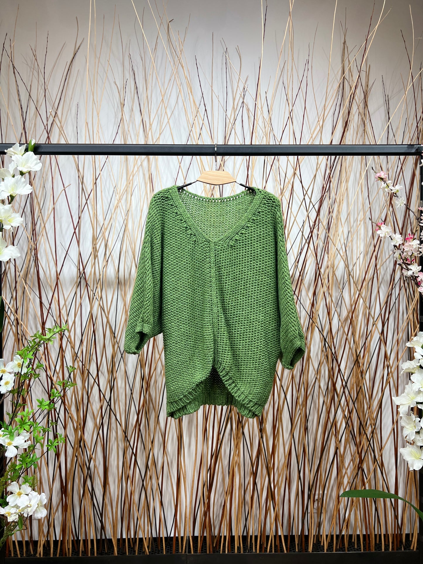 Pull En Maille Large Col Dégagé Manche 3/4 15% Alpaga Taille Élastique