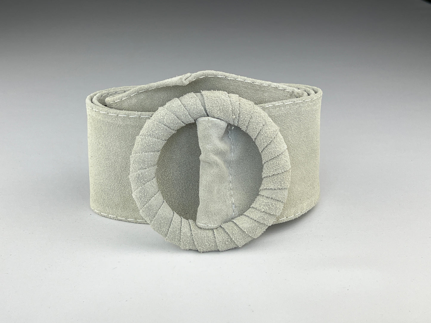 Ceinture Large En Cuir Boucle Ronde Gainée Ton Sur Ton