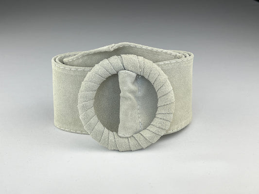 Ceinture Large En Cuir Boucle Ronde Gainée Ton Sur Ton