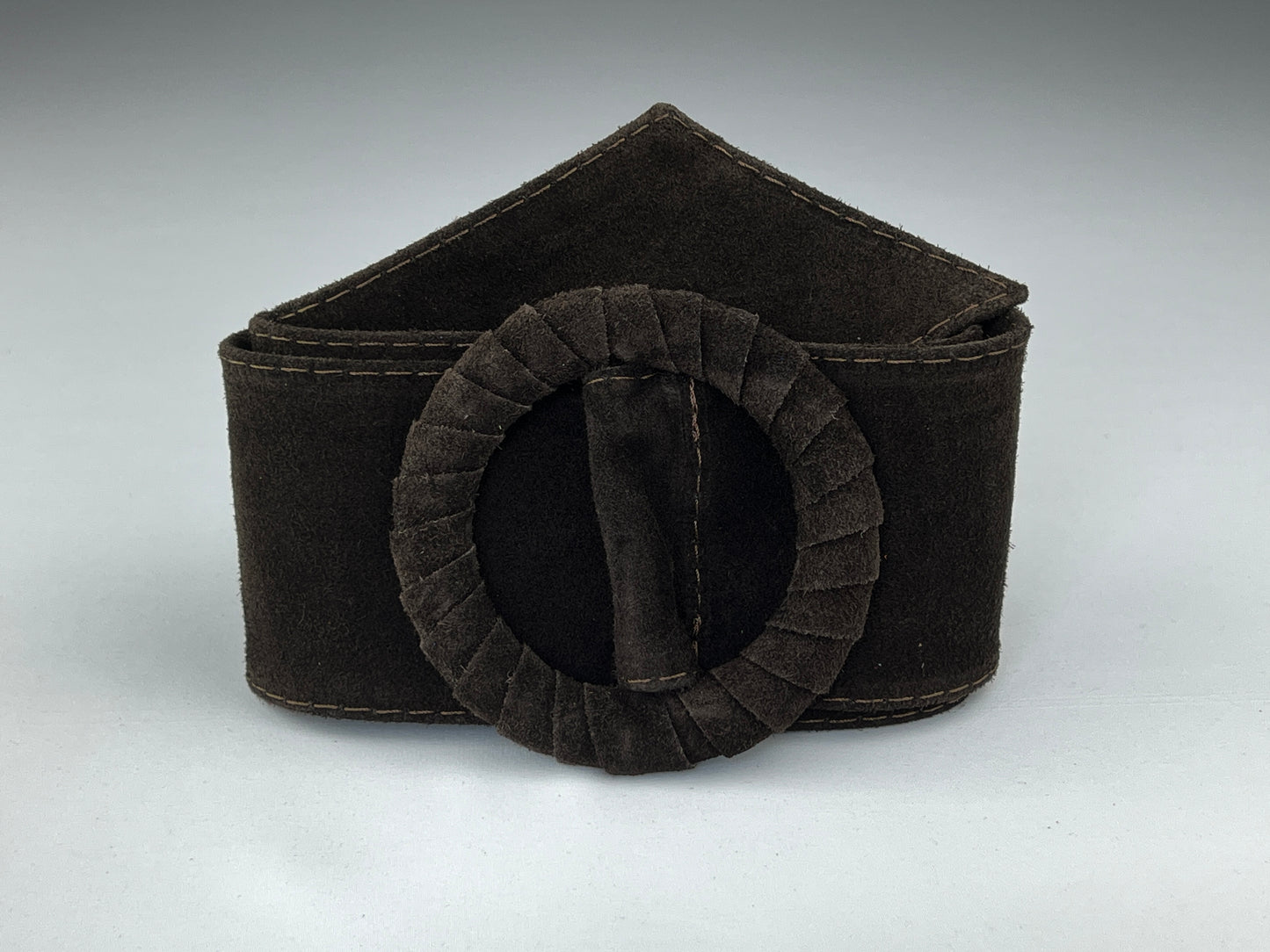 Ceinture Large En Cuir Boucle Ronde Gainée Ton Sur Ton