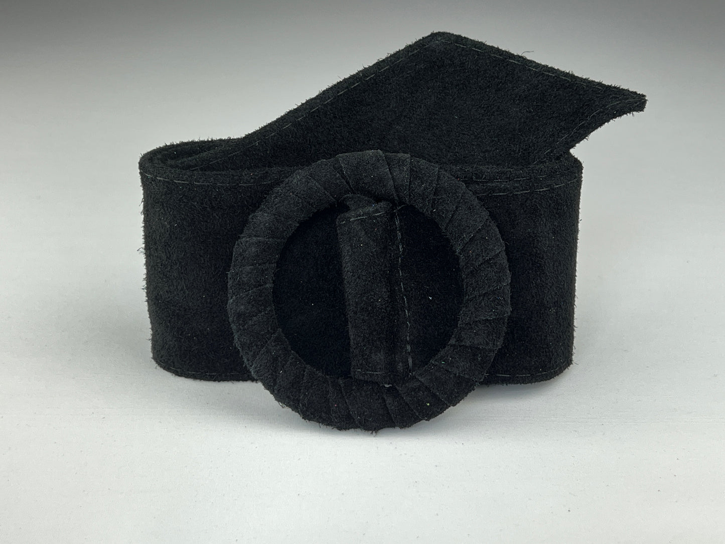 Ceinture Large En Cuir Boucle Ronde Gainée Ton Sur Ton