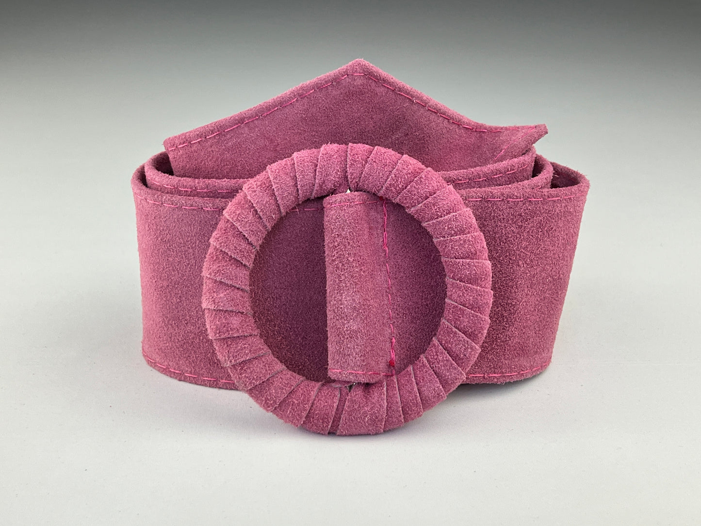 Ceinture Large En Cuir Boucle Ronde Gainée Ton Sur Ton