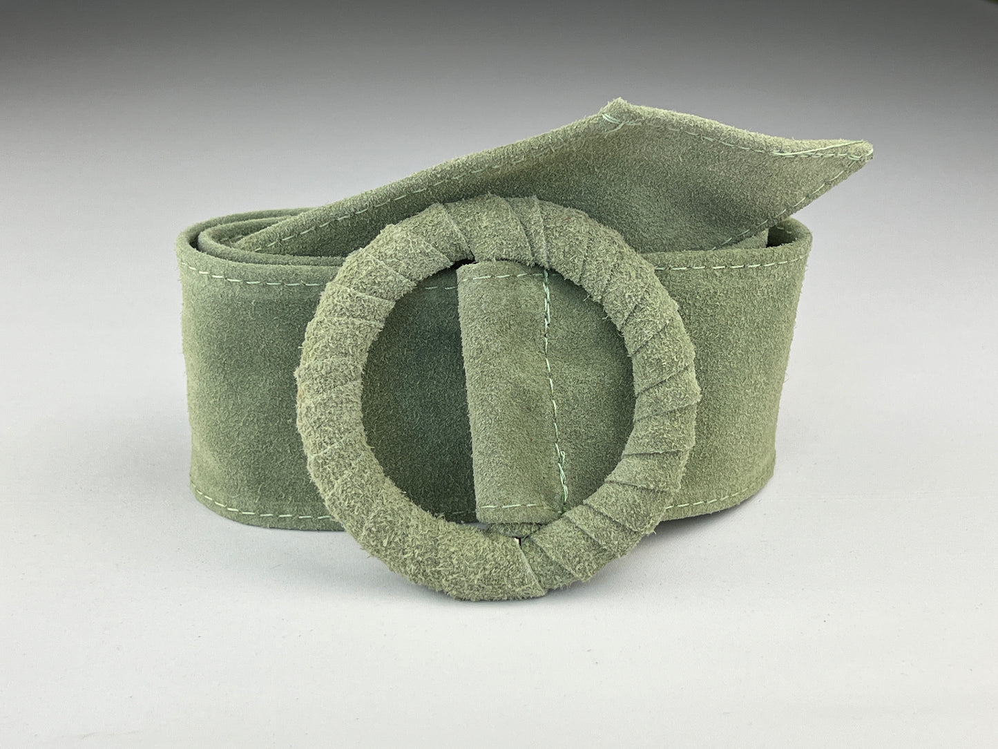 Ceinture Large En Cuir Boucle Ronde Gainée Ton Sur Ton