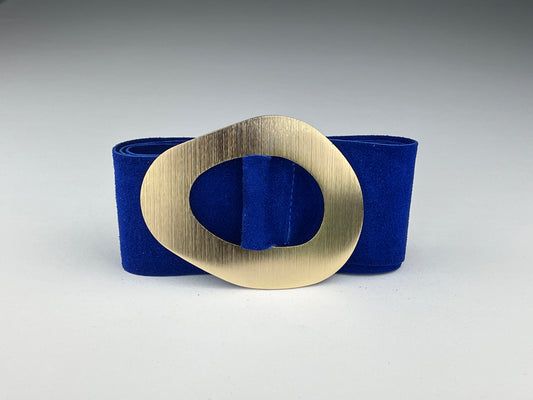 Ceinture Large Suédine Boucle Asymétrique Métal Brossé