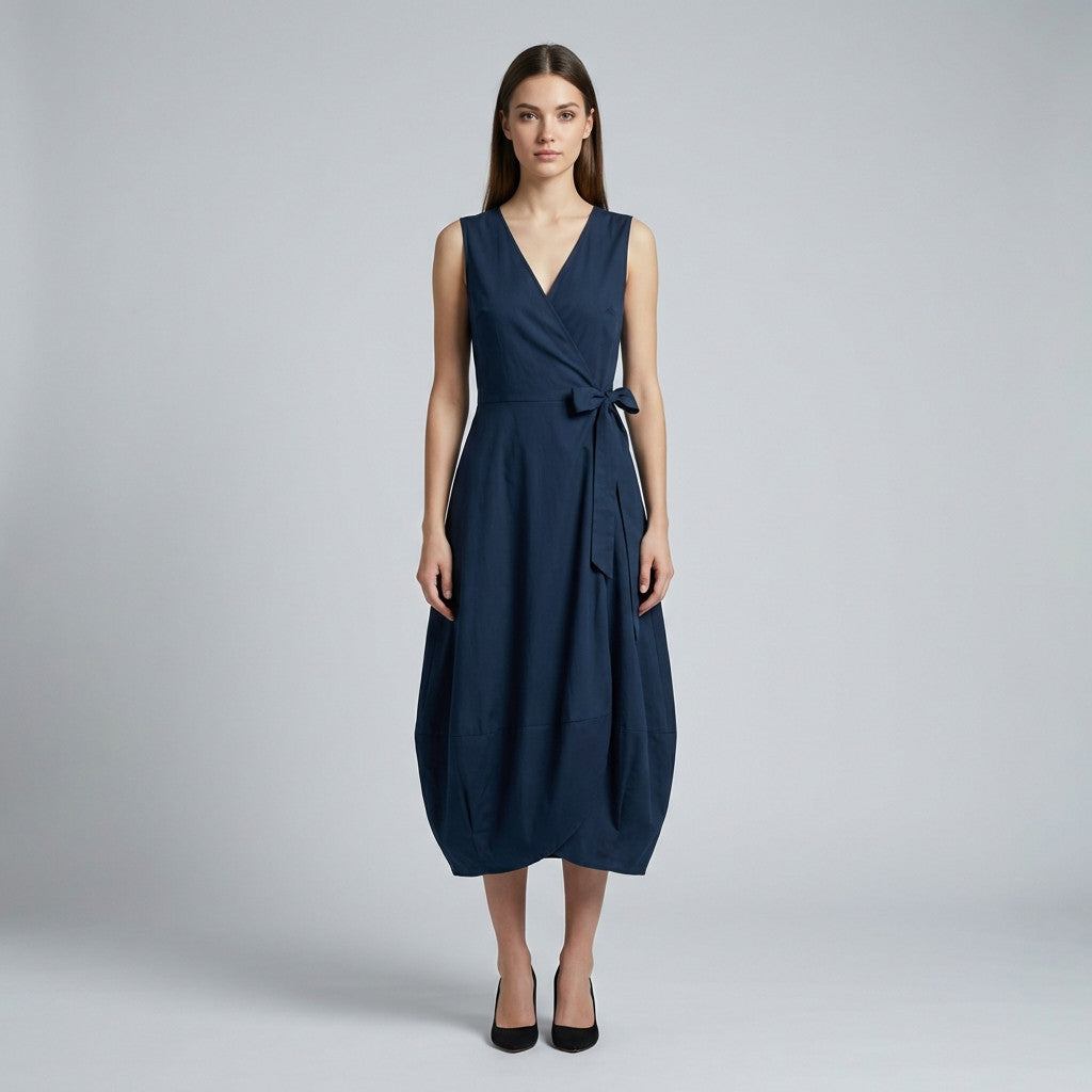 Robe Cache Cœur Poches Fonctionnelles Nœud Ajustable Taillé