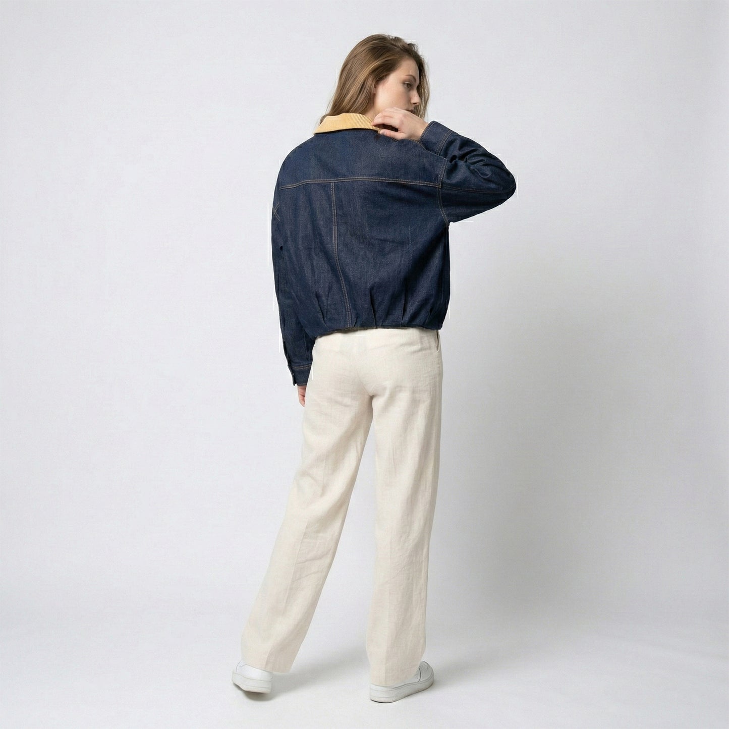 Veste Jean Blousant Col Velour Côtelé à Poches Poitrines 80% Coton