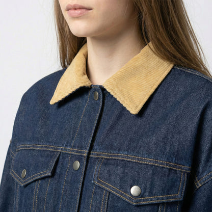 Veste Jean Blousant Col Velour Côtelé à Poches Poitrines 80% Coton