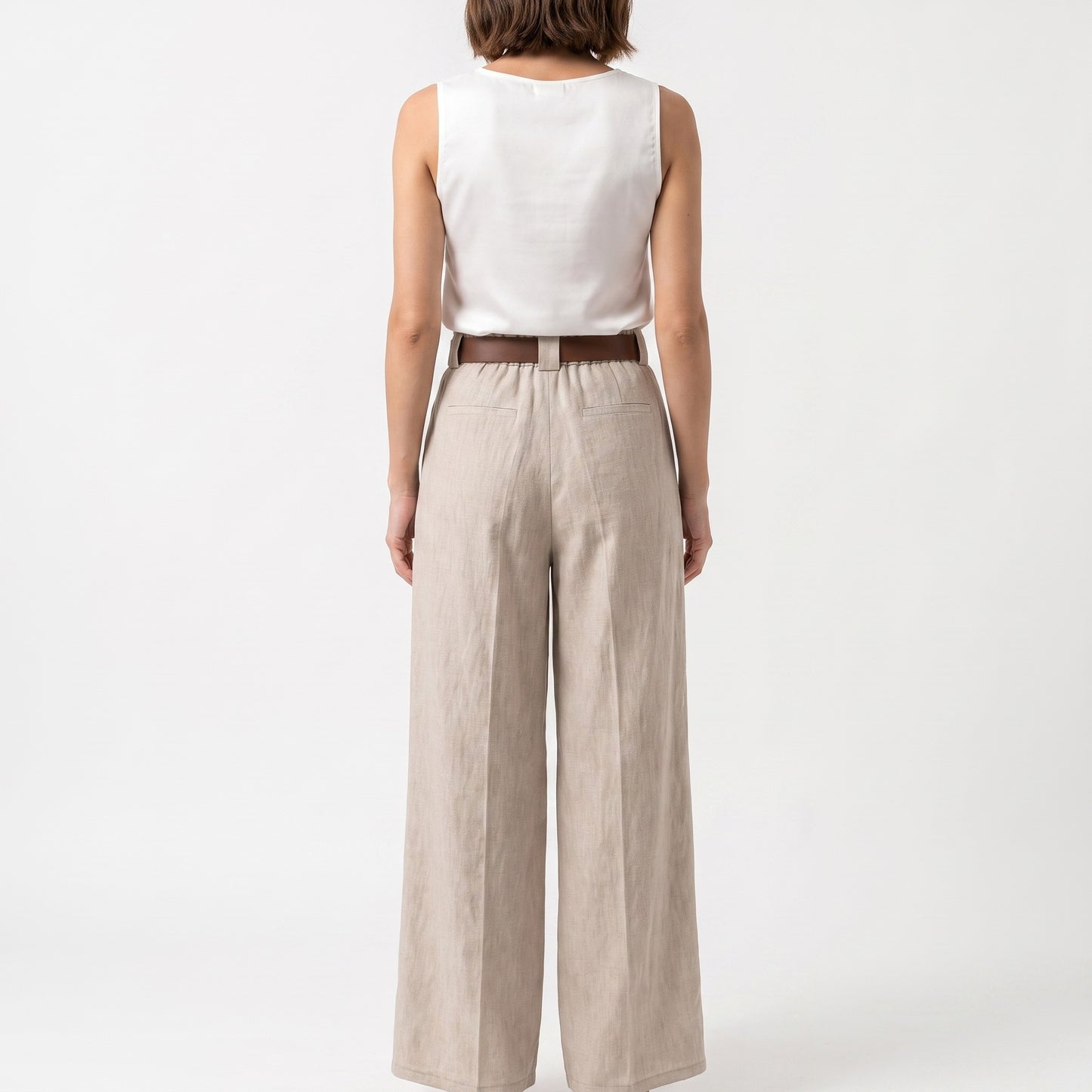 Pantalon Taille Haute Coupe Large Évasée Ceinture Poche Velours Au Ras