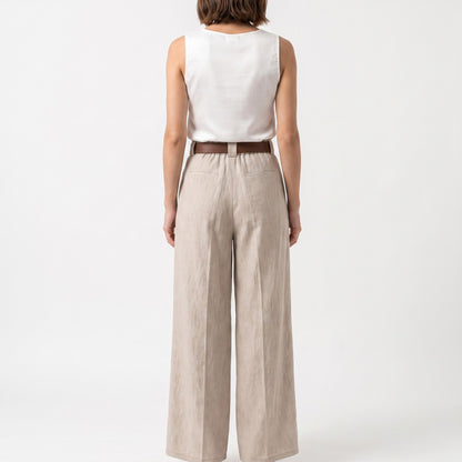 Pantalon Taille Haute Coupe Large Évasée Ceinture Poche Velours Au Ras