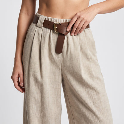 Pantalon Taille Haute Coupe Large Évasée Ceinture Poche Velours Au Ras