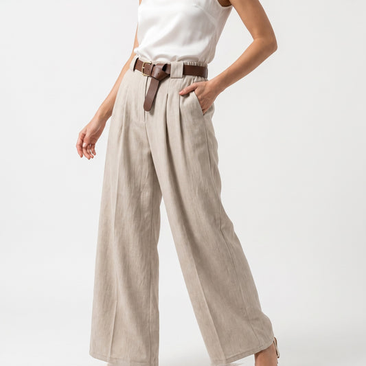 Pantalon Taille Haute Coupe Large Évasée Ceinture Poche Velours Au Ras