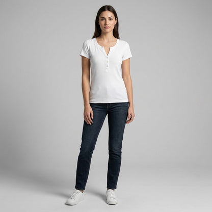 T-Shirt Manche Courte Côtelé Col Tunisien 90% Coton