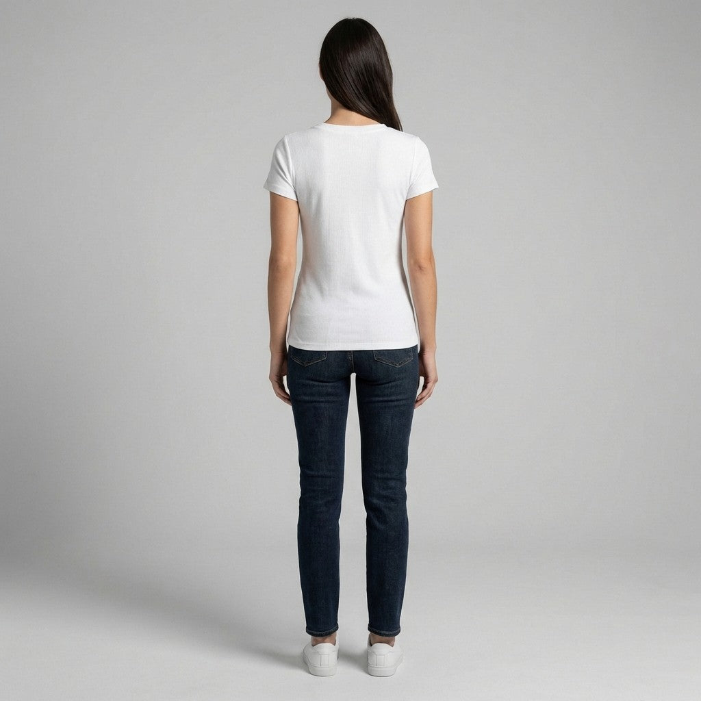 T-Shirt Manche Courte Côtelé Col Tunisien 90% Coton