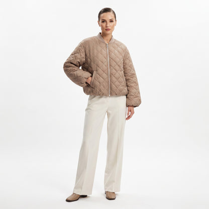 Blouson Matelassé Losange Large Zippé à Poches Manches Ballon