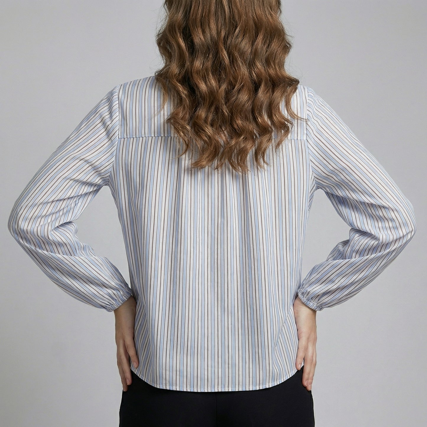 Chemisier Rayé à Volants Manches Bouffantes Élastique 85% Tencel